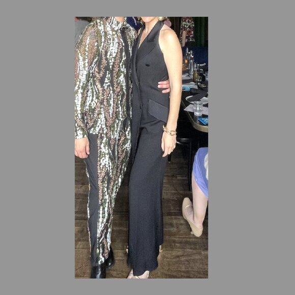 Vintage Moschino Cheap & ChicBlack Tuxedo Halter Neck Pants Suit - Picture 1 of 7